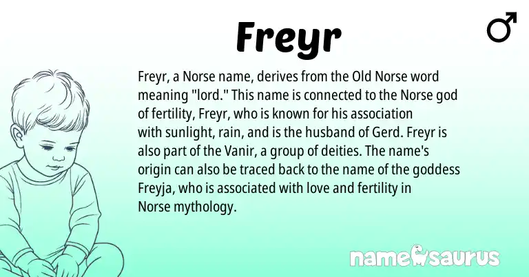 Infographic about Freyr name meaning, Freyr is a name from Old Norse, Norse origin(s).