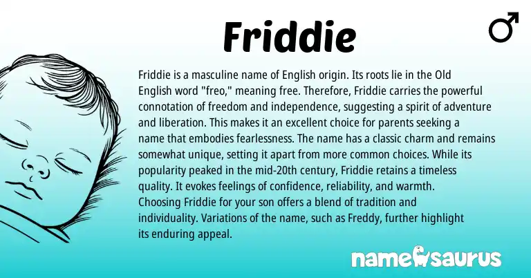 Infographic about Friddie name meaning, Friddie is a name from English origin(s).