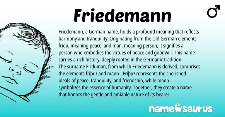 Infographic about Friedemann name meaning, Friedemann is a name from Old German, German, Germanic origin(s).