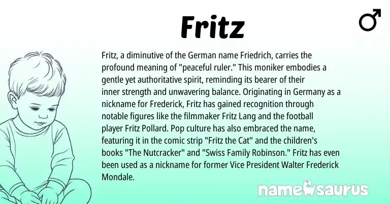 Infographic about Fritz name meaning, Fritz is a name from German, Swiss origin(s).
