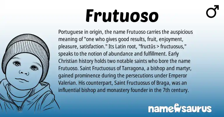 Infographic about Frutuoso name meaning, Frutuoso is a name from Latin, Portuguese origin(s).