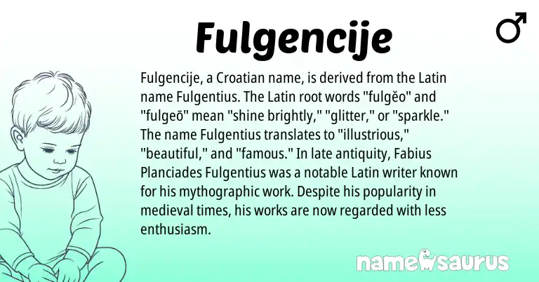 Infographic about Fulgencije name meaning, Fulgencije is a name from Croatian, Latin origin(s).