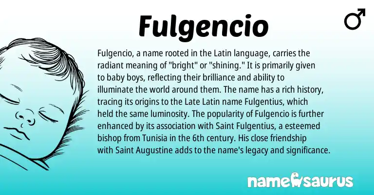 Infographic about Fulgencio name meaning, Fulgencio is a name from Late Latin, Latin origin(s).