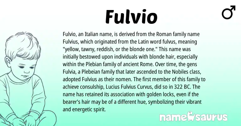 Infographic about Fulvio name meaning, Fulvio is a name from Roman, Latin, Italian origin(s).