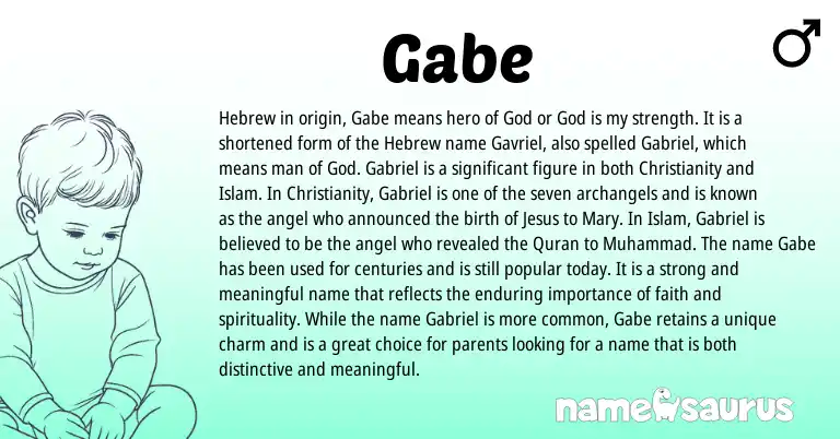Infographic about Gabe name meaning, Gabe is a name from Christianity, Hebrew origin(s).