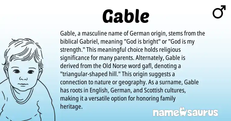 Infographic about Gable name meaning, Gable is a name from German, English, Old Norse, Scottish origin(s).