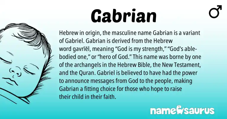 Infographic about Gabrian name meaning, Gabrian is a name from Hebrew origin(s).