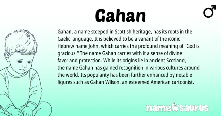 Infographic about Gahan name meaning, Gahan is a name from Gaelic, Scottish, Hebrew, American origin(s).