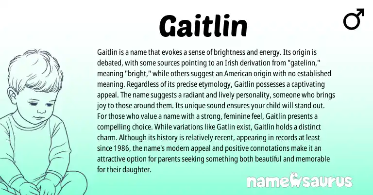 Infographic about Gaitlin name meaning, Gaitlin is a name from Irish origin(s).
