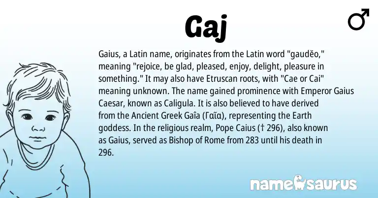 Infographic about Gaj name meaning, Gaj is a name from Etruscan, Ancient Greek, Latin origin(s).
