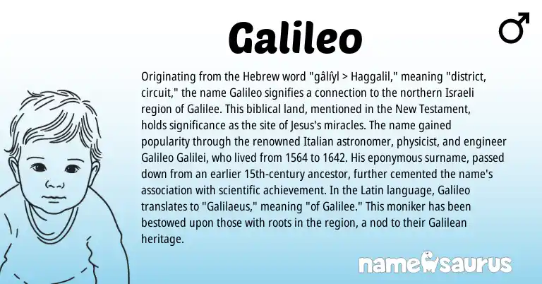 Infographic about Galileo name meaning, Galileo is a name from Latin, Italian, Hebrew, Israeli origin(s).