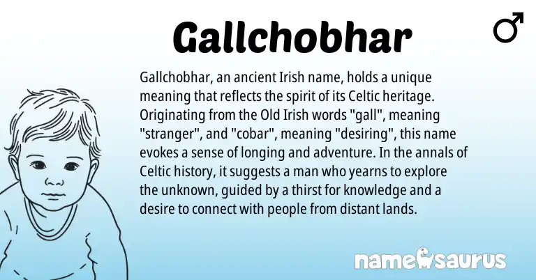Infographic about Gallchobhar name meaning, Gallchobhar is a name from Irish, Celtic, Old Irish origin(s).