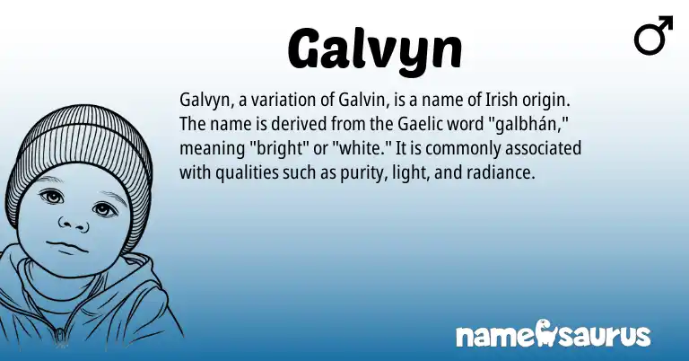 Infographic about Galvyn name meaning, Galvyn is a name from Irish, Gaelic origin(s).