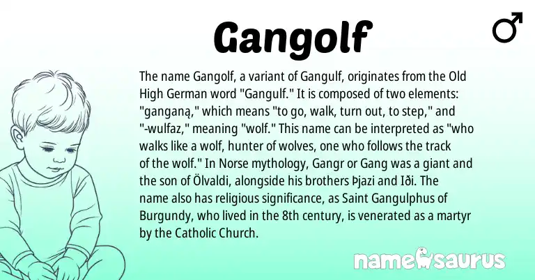 Infographic about Gangolf name meaning, Gangolf is a name from Old High German, Norse origin(s).