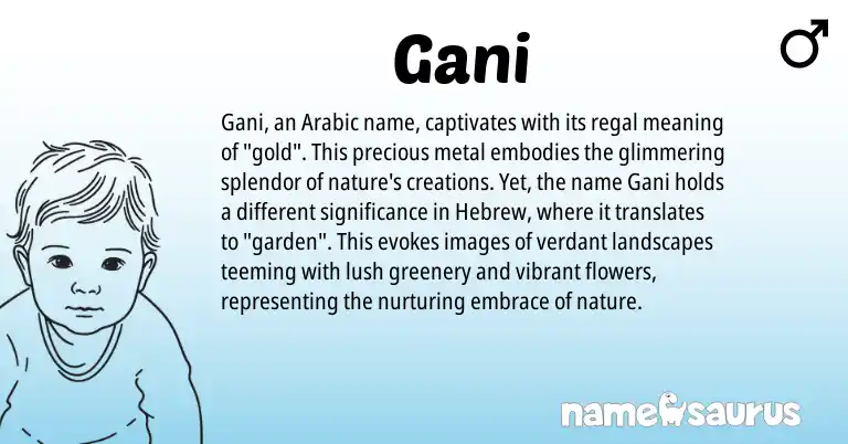 Infographic about Gani name meaning, Gani is a name from Arabic, Hebrew origin(s).