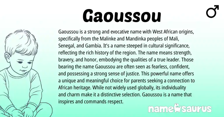 Infographic about Gaoussou name meaning, Gaoussou is a name from African, Western origin(s).