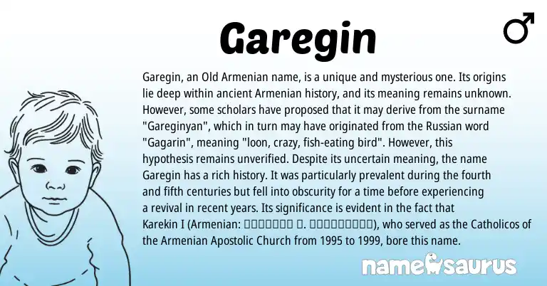 Infographic about Garegin name meaning, Garegin is a name from Russian, Armenian origin(s).