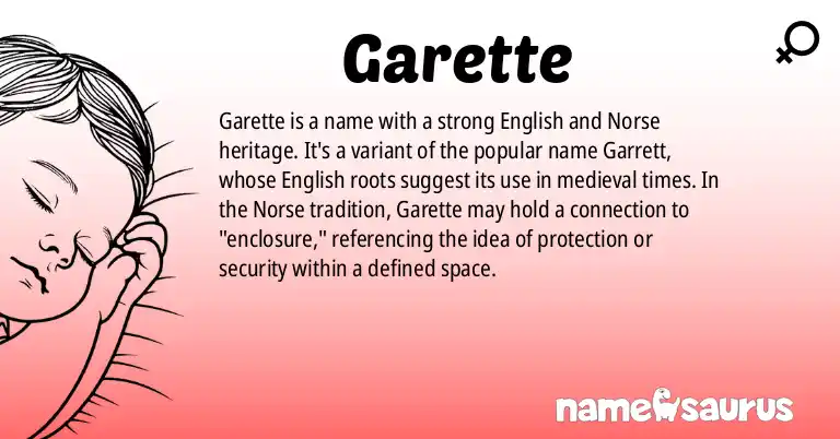 Infographic about Garette name meaning, Garette is a name from English, Norse origin(s).