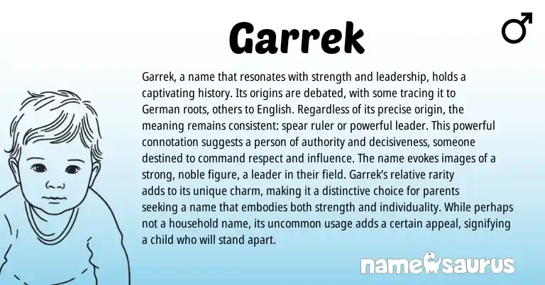Infographic about Garrek name meaning, Garrek is a name from Germanic, English origin(s).