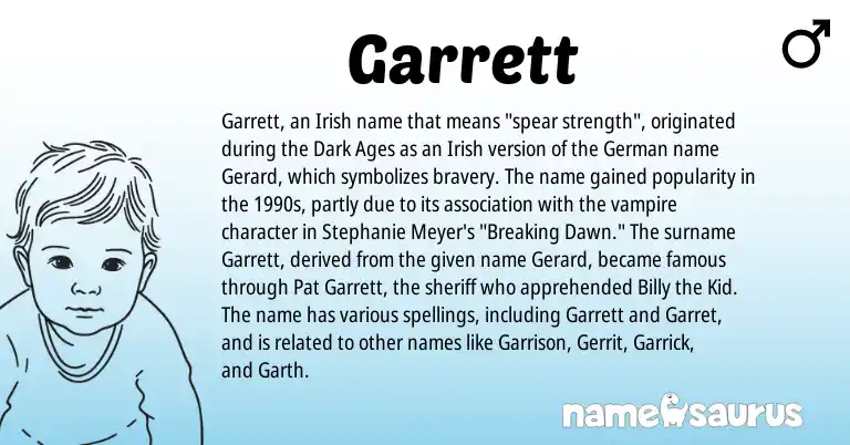 Infographic about Garrett name meaning, Garrett is a name from Irish, German origin(s).