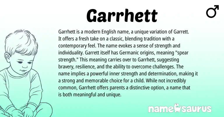 Infographic about Garrhett name meaning, Garrhett is a name from Germanic, English origin(s).