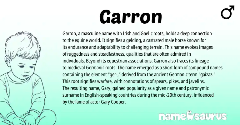 Infographic about Garron name meaning, Garron is a name from Irish, English, Gaelic, Germanic origin(s).