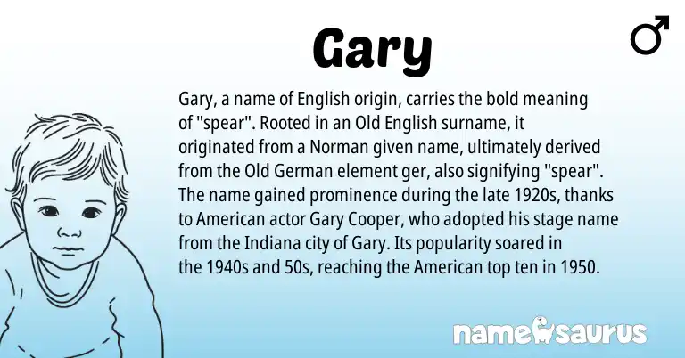 Infographic about Gary name meaning, Gary is a name from English, Old German, Old English, Norman, American origin(s).