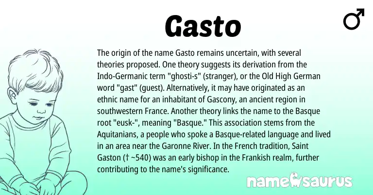 Infographic about Gasto name meaning, Gasto is a name from Old High German, Frankish, French, Germanic, Basque origin(s).