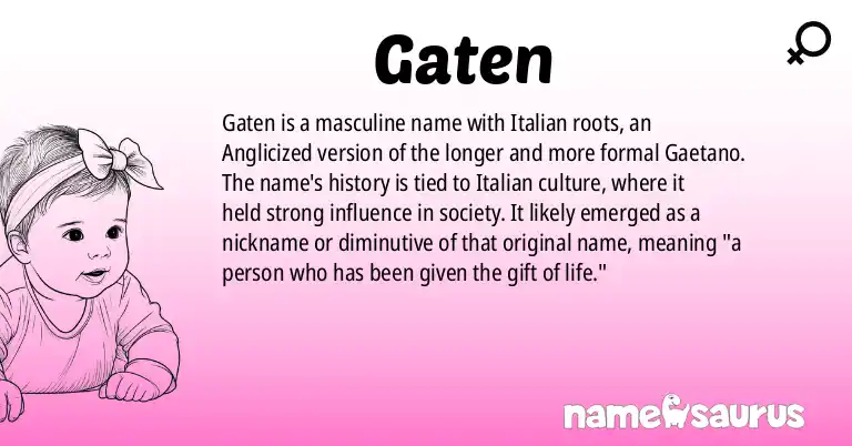Infographic about Gaten name meaning, Gaten is a name from Italian origin(s).