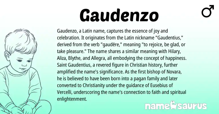 Infographic about Gaudenzo name meaning, Gaudenzo is a name from Christianity, Latin origin(s).
