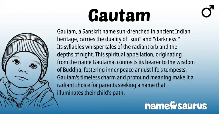 Infographic about Gautam name meaning, Gautam is a name from Sanskrit, Indian origin(s).