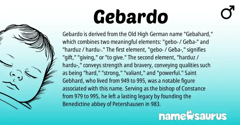 Infographic about Gebardo name meaning, Gebardo is a name from Old High German origin(s).