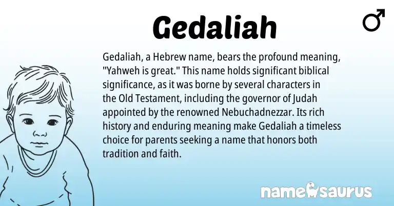 Infographic about Gedaliah name meaning, Gedaliah is a name from Hebrew origin(s).