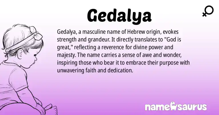 Infographic about Gedalya name meaning, Gedalya is a name from Hebrew origin(s).