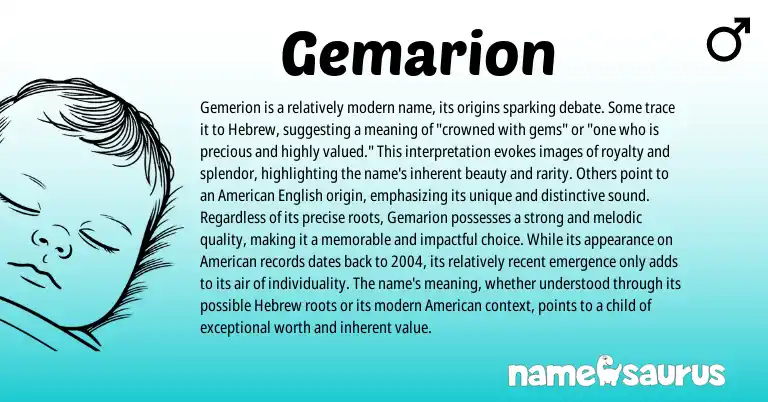 Infographic about Gemarion name meaning, Gemarion is a name from Hebrew origin(s).