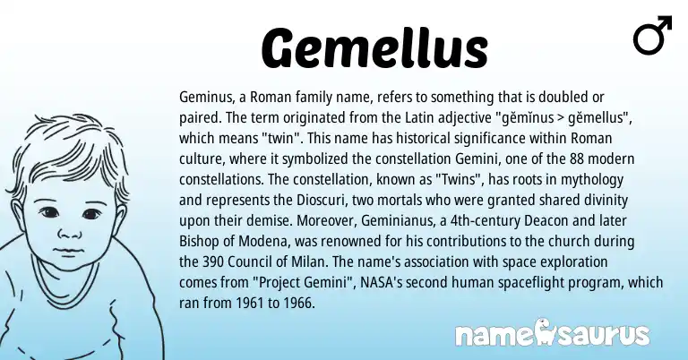 Infographic about Gemellus name meaning, Gemellus is a name from Roman, Latin origin(s).