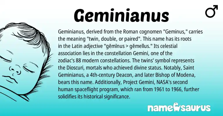 Infographic about Geminianus name meaning, Geminianus is a name from Roman, Latin origin(s).