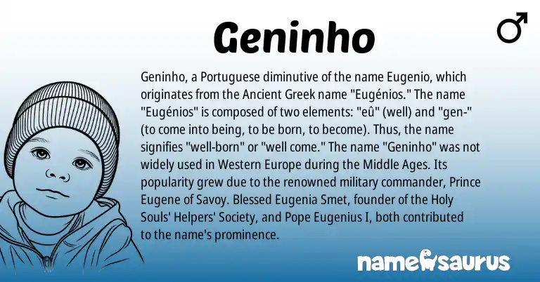 Infographic about Geninho name meaning, Geninho is a name from Ancient Greek, Portuguese origin(s).