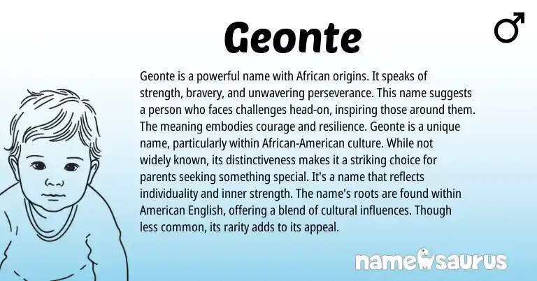 Infographic about Geonte name meaning, Geonte is a name from African, American origin(s).