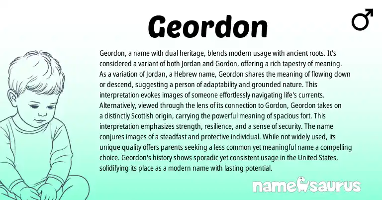 Infographic about Geordon name meaning, Geordon is a name from Hebrew, English origin(s).