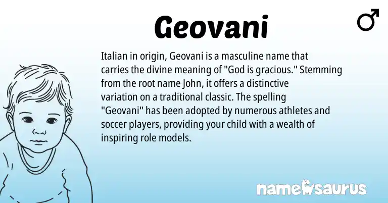 Infographic about Geovani name meaning, Geovani is a name from Italian origin(s).