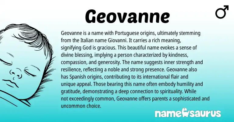 Infographic about Geovanne name meaning, Geovanne is a name from Portuguese, Spanish, Italian origin(s).