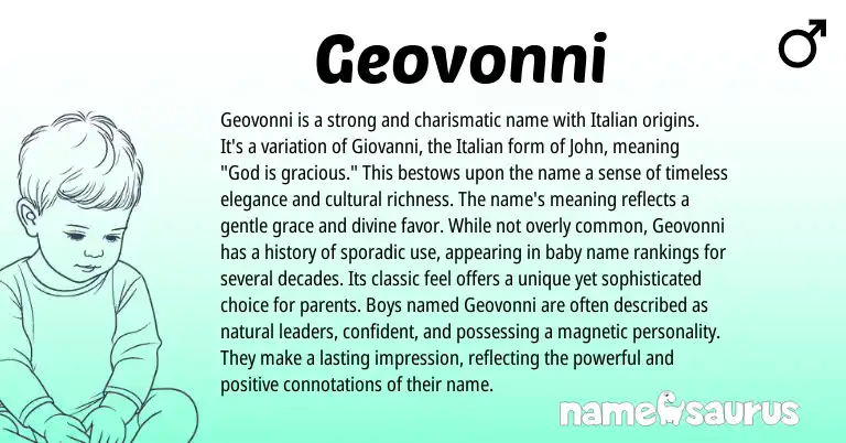 Infographic about Geovonni name meaning, Geovonni is a name from Italian origin(s).