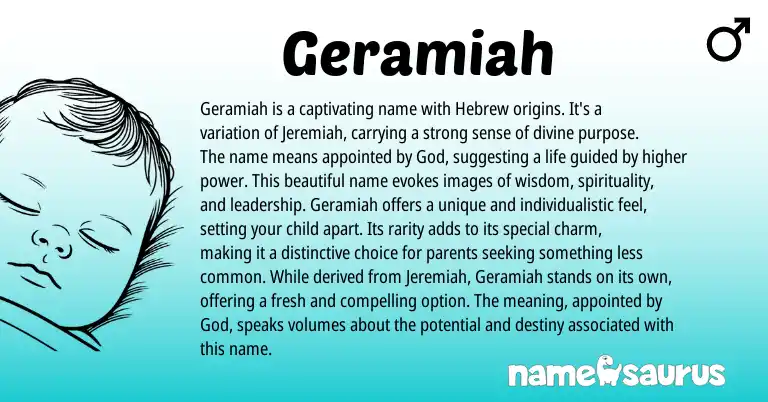 Infographic about Geramiah name meaning, Geramiah is a name from Hebrew origin(s).
