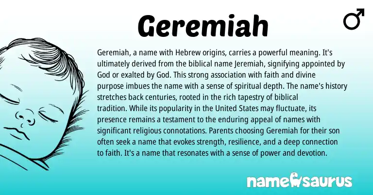 Infographic about Geremiah name meaning, Geremiah is a name from Hebrew, Biblical origin(s).