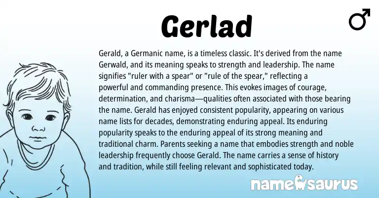 Infographic about Gerlad name meaning, Gerlad is a name from Germanic origin(s).