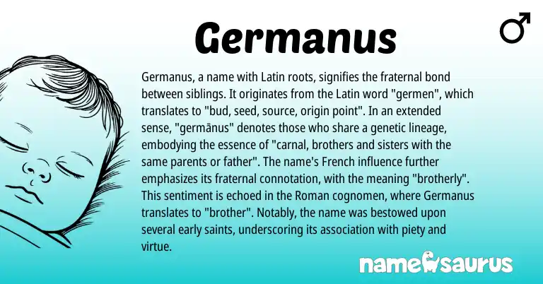Infographic about Germanus name meaning, Germanus is a name from Roman, French, Latin origin(s).