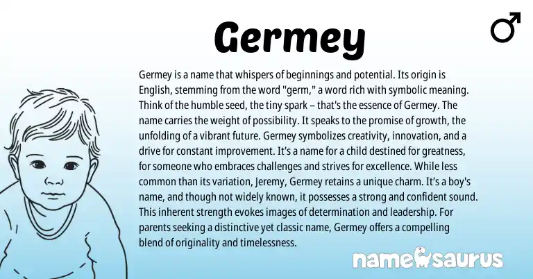 Infographic about Germey name meaning, Germey is a name from English origin(s).