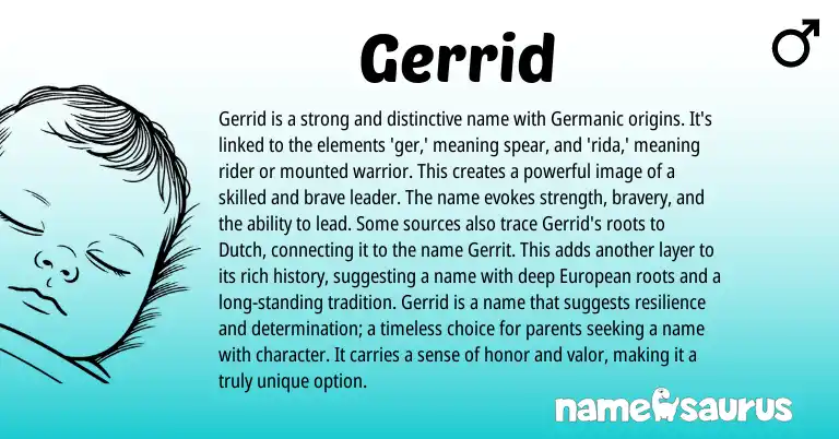 Infographic about Gerrid name meaning, Gerrid is a name from Germanic origin(s).
