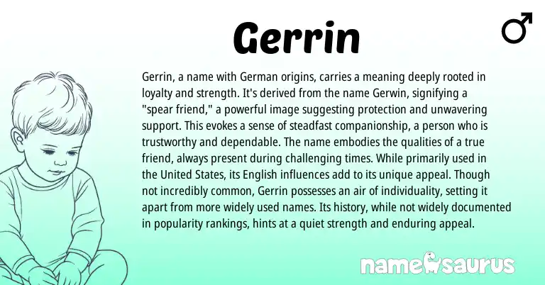 Infographic about Gerrin name meaning, Gerrin is a name from Germanic, American origin(s).